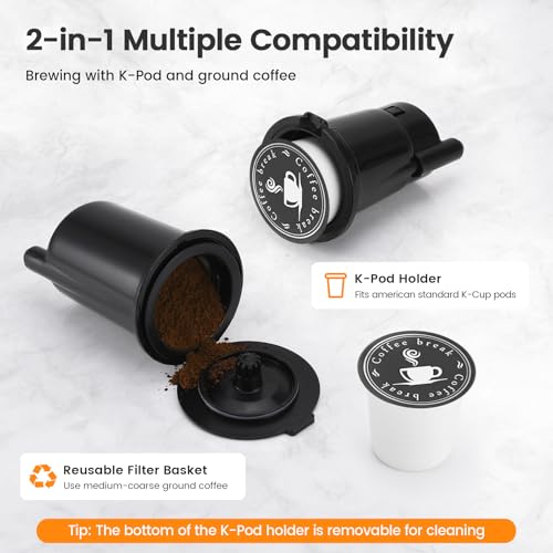 Black 11.2 Inch Single Serve Coffee Maker for K-Cup & Grounds - Strong, Hot & Iced Brew, 6-14oz, 50oz Removable Tank