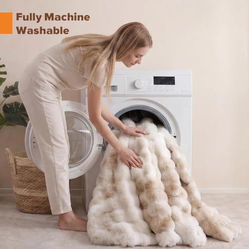YIKUSH Tie-Dye White Faux Fur Comforter Set - California King, 3 Pieces