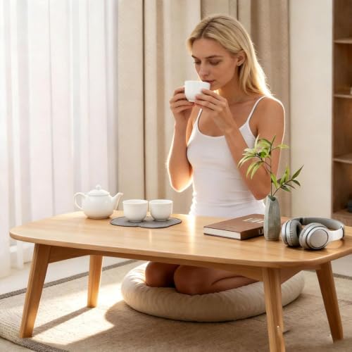Multi-Purpose Japanese Floor Coffee Table Bamboo Folding Desk for Laptop, Tea & Meditation