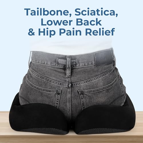 XX-Large Memory Foam Seat Cushion for Tailbone Pain Relief - Ergonomic Support, Office & Car Use - Black Suede