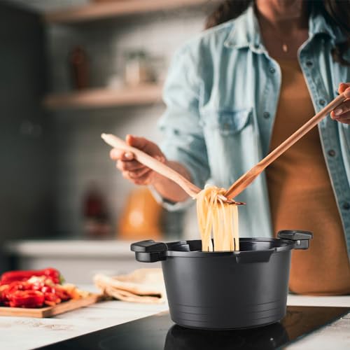 ACTIV CUISINE 8.5 Qt Black Pasta Pot with Strainer Lid, Nonstick Ceramic, Dishwasher Safe
