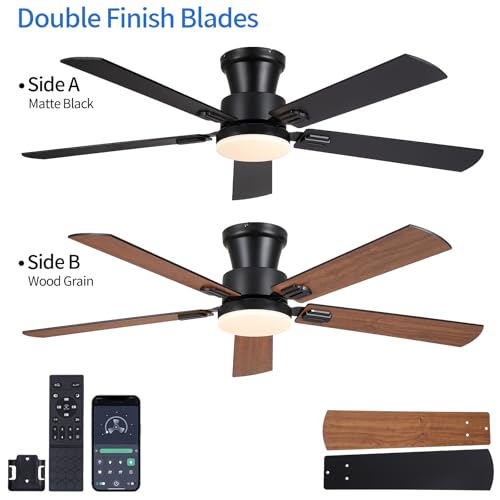 NKPU 52-Inch Brown Ceiling Fan with Lights, Remote & App Control, Dimmable, Quiet DC Motor, Flush Mount for Indoor & Outdoor