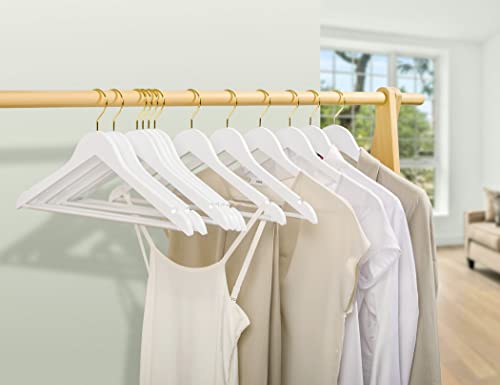 White Wooden Coat Hangers with Gold Hooks, Pack of 30 - Amber Home