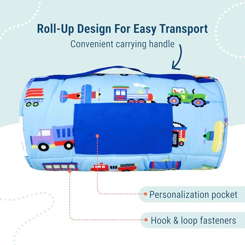 Wildkin Nap Mat with Pillow and Blanket - Trains, Planes, and Trucks Preschool Rest Mat
