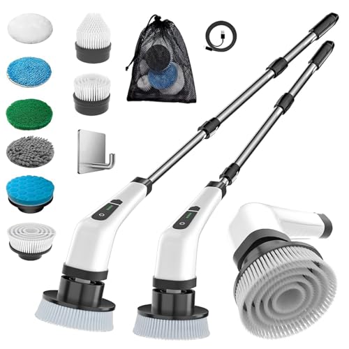 Long White Electric Spin Scrubber - Cordless Rechargeable Bathroom & Car Cleaner