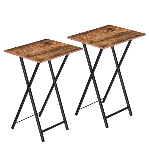HOOBRO Rustic Brown & Black Folding TV Tray Tables Set of 2 - Space Saving Side Tables for Couch & Small Spaces