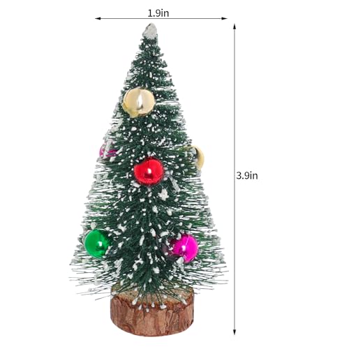 Yookat 3.9 Inch Mini Green Christmas Trees with Wooden Bases, 12 Pack