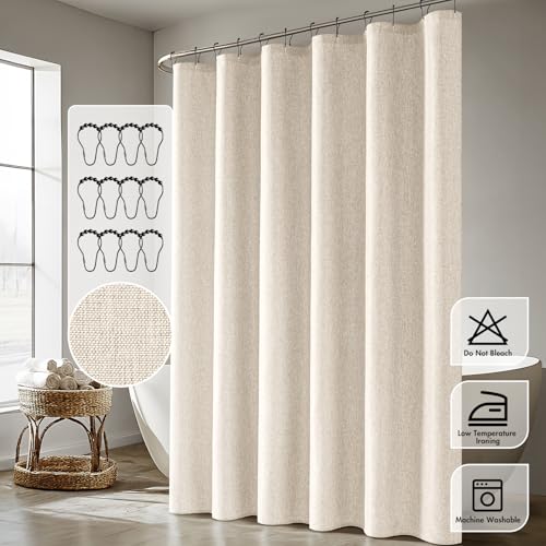 ANRODUO Cream Beige Extra Long Linen Shower Curtain 72x108 Inches with Waterproof Fabric