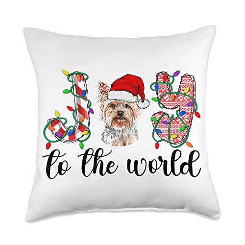 Christmas Yorkshire Terrier Throw Pillow 18x18 - Cute Yorkie Holiday Decor