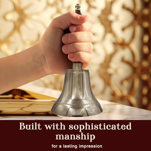 Polished Brass Hand Bell with Wood Handle 11in Heavy Solid Brass Station | THDC (Polish Variant)