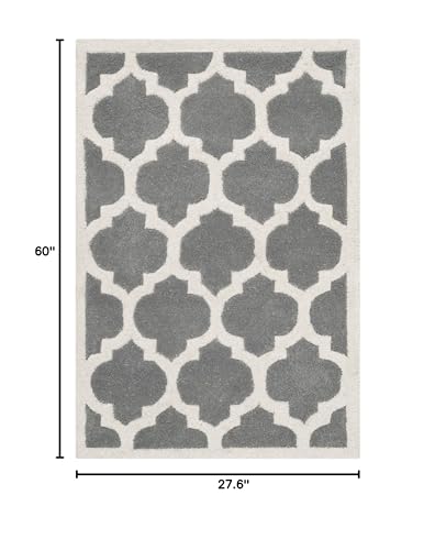 SAFAVIEH Chatham Collection 2'3" x 5' Dark Grey/Ivory CHT734D Handmade Geometric Premium Wool Accent Rug