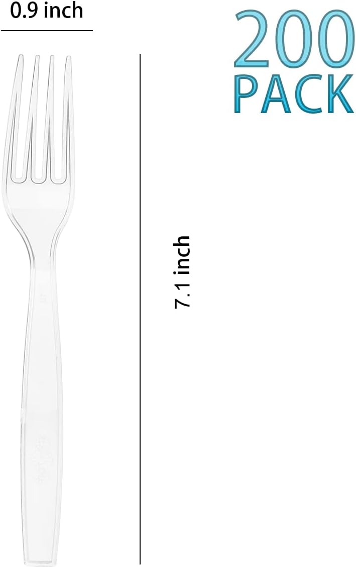 MOACOCK Heavyweight Clear Disposable Plastic Forks - 200 Count for Parties, Picnics & Daily Use