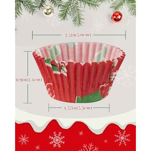 400 Pcs Christmas Cupcake Liners with 12 Pcs Cupcake Toppers, Mini Cupcake Liners, Mini Muffin Liners for Xmas Party, Baby Shower, Christmas Holiday, Birthday Party