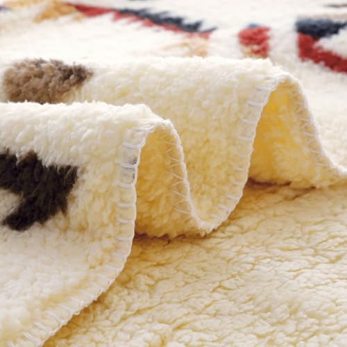Ivory Bohemia Sherpa Fleece Blanket 90x112 Inch King Size Ultra Soft Throw