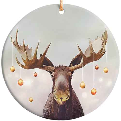 Rustic Moose Christmas Ceramic Ornament - Perfect Holiday Keepsake for Tree Decoration Unique for Grandparents, Parents & Friends