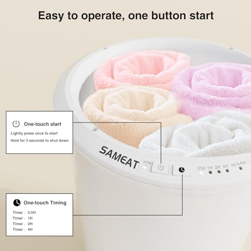 SAMEAT White Large Electric Towel Warmer Bucket – Auto Shut-Off, Fits 2 Oversized Towels