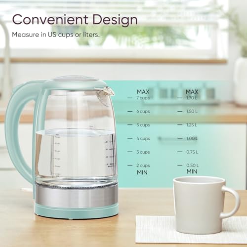 Cosori Electric Kettle, No Plastic Contact With Water, Wide Mouth For Easy Cleaning, Auto Shut Off, 1.7L Tea Kettle & Hot Water Boiler, Water Heater & Teapot, Borosilicate Glass, Black, 1500W