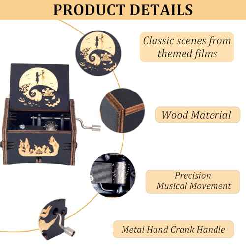 Vintage Laser Engraved NBC Hand Cranked Music Box Plays The Melody - This is Halloween, for Boys Girls Women, Gift Ideal for Christmas Birthday Valentine's Day Anniversary
