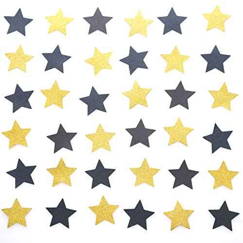 Glitter Five Stars Table Confetti Decor - Black Gold Wild One 1st Birthday Graduation Party Twinkle Stars Sequins Wedding New Years Sprinkles Decorations, 200pc