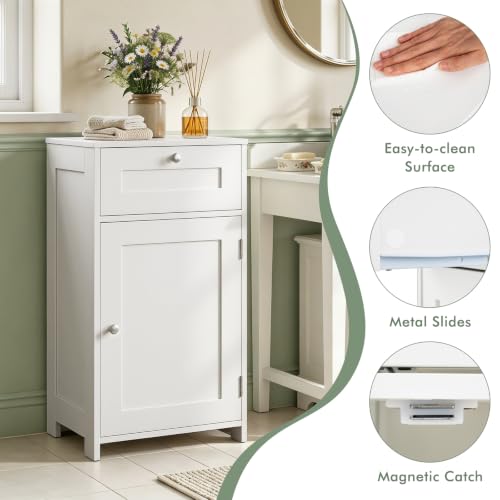 GIANTEX Bathroom Floor Cabinet with Door and Drawer - White, 13.5 x 17 x 30.5 Inches