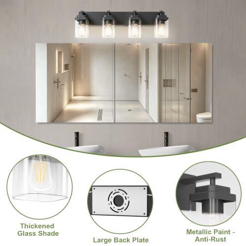 Black 4-Light Bathroom Vanity Light Fixture - 30 Inch Modern Square Design