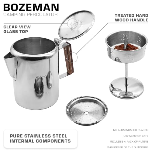 Stainless Steel Percolator Coffee Pot 9 Cup Stovetop Coffee Maker - No Aluminum or Plastic