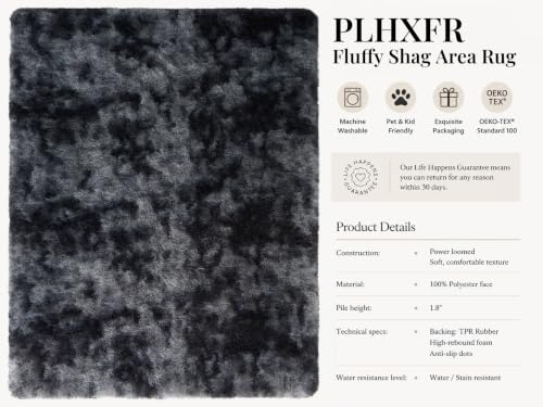 9x12 Fluffy Area Rug for Living Room & Bedroom - Tie-Dyed Dark Grey