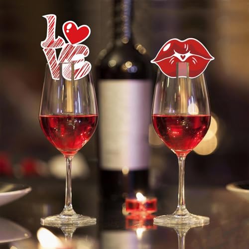 24Pcs Valentine's Day Wine Glass Markers Heart & Lip Shapes Drink Charms