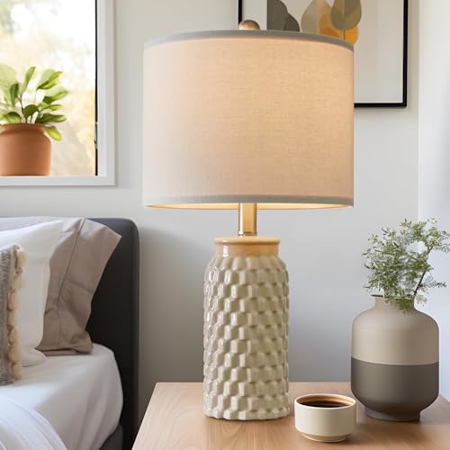 20.5-Inch Ceramic Table Lamps Set of 2 - Modern Farmhouse & Boho Style, Cream