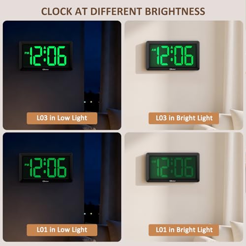 9.5 Inch Digital Wall Clock with Large LED Display - Green Variation