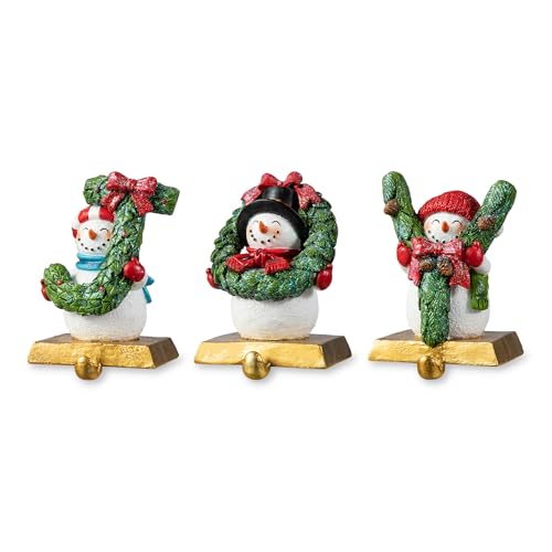 Set of 3 Snowman Stocking Holders - Heavy Duty Resin Christmas Decor