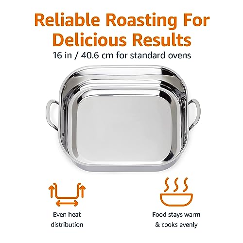 16-Inch Stainless Steel Roasting Pan with Rack - Oven & Dishwasher Safe