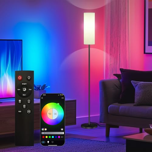 White LED Floor Lamp with APP Control RGB Colors Dimmable Standing Lamp for Living Room Bedroom
