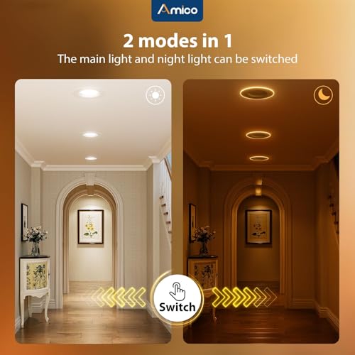 Amico 6 Inch LED Recessed Can Lights with Night Light - 12 Pack, Easy Install