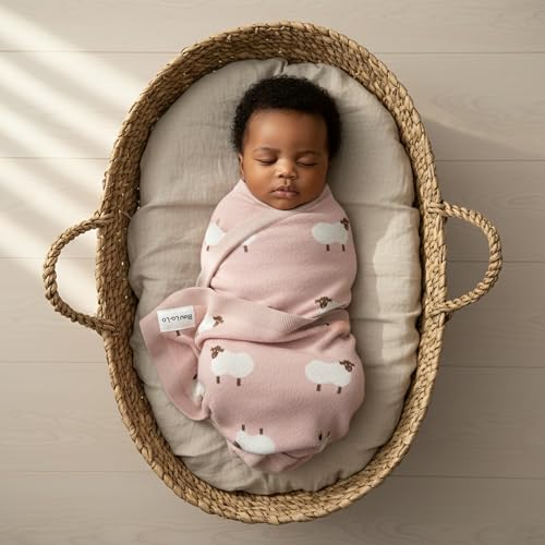 Pink Sheep Baby Receiving Blanket - 100% Cotton Cozy Swaddler for Newborns & Toddlers - Light Pink, 36x32 inches