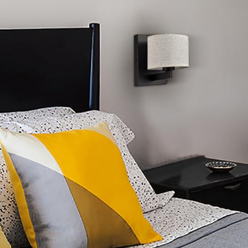 SAMTEEN Farmhouse Black Wall Sconces Set of 2 with Fabric Shades - Modern Indoor Wall Lighting