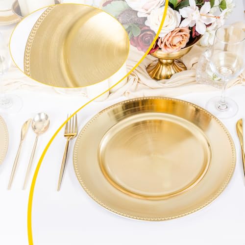 24Pcs Round Gold Charger Plates 13'' - Elegant Plastic Tableware for Weddings & Events
