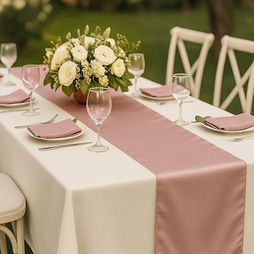 Q&J Fabric Co. Rose Gold Satin Table Runners 2-Pack, 12x108 Inches for Weddings & Events