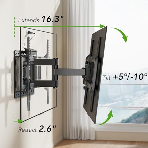 32-85 Inch Full Motion TV Wall Mount with Power Outlet & Dual Articulating Arms - Fits 8-16" Studs, Max VESA 600x400mm, Supports 132lbs