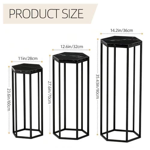 Urban Deco Set of 3 Black Hexagon Metal & Wooden Marble Party Stands