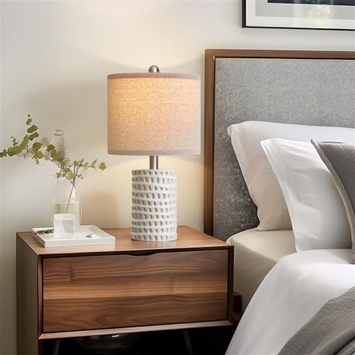PORTRES White 18.25-inch Modern Ceramic Table Lamps Set of 2 for Bedroom & Living Room