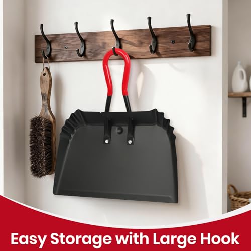 Heavy Duty Metal Dustpan Set - 17” Large Outdoor Debris Sweepers with Rubber Handles