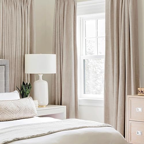 MIULEE Blackout Linen Curtains for Bedroom 52x102 Inches, Beige, Pack of 2
