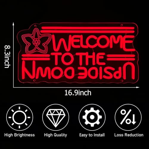 Jefuzh Upside Down Neon Sign - Red USB Powered 9-Level Dimmable Wall Light