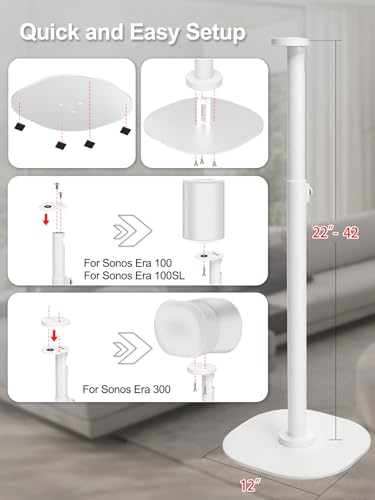 Haturi White Speaker Stands for Sonos ERA 100 & ERA 300 - 2 Pack