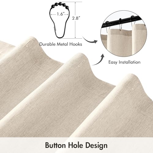 ANRODUO Cream Beige Extra Long Linen Shower Curtain 72x108 Inches with Waterproof Fabric
