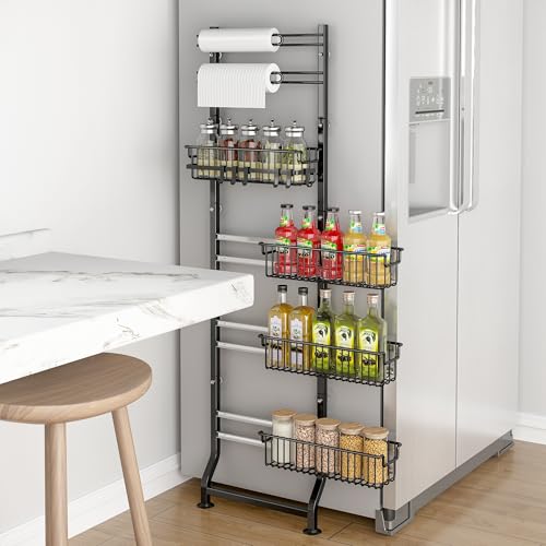 Black 6-Tier Slim Corner Shelf - Narrow Storage Organizer for Kitchen and Pantry