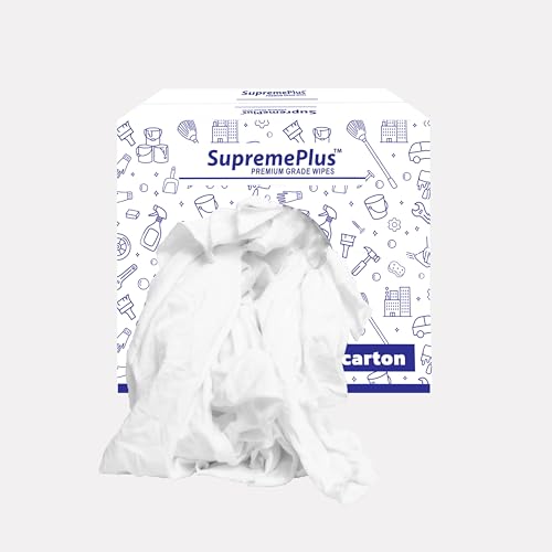 SupremePlus 10 lbs. Recycled White T-Shirt Rags Box - Bulk Shop Towels for Oil, Paint & Auto Cleaning