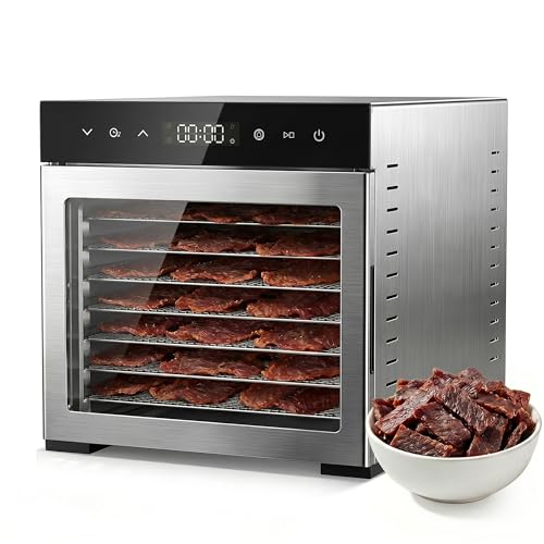 Food Dehydrator Machine 500W with 8 Stainless Steel Trays, 185°F Temp & 24H Timer - Bright Silver / 16.7x13.5x13.5 in