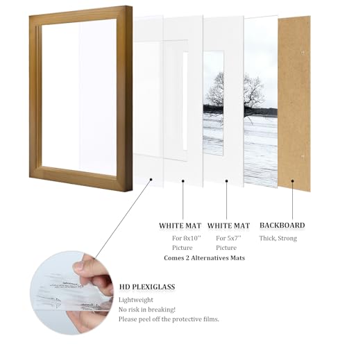 Light Brown 11x14 Solid Wood Picture Frame with Mat - Wall Mount & Tabletop Display